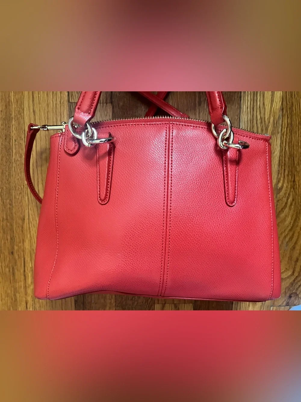 Coach coral Leather Satchel with Top Handles and Shoulder Strap